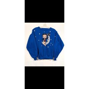 Vintage Betty Boop Sweatshirt Blue 1984 Moon and Stars Activewear Excellent Cond